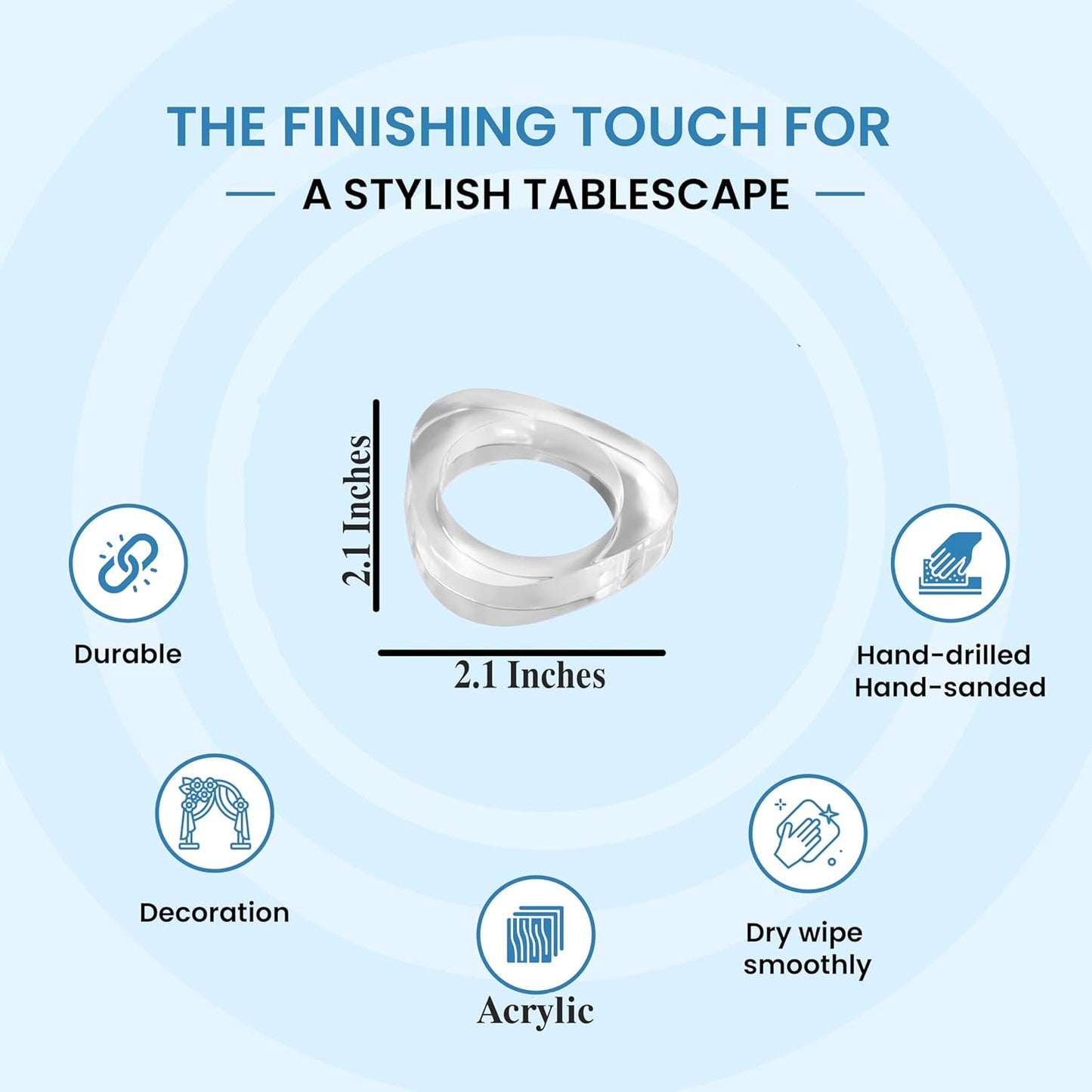 Clear Acrylic Napkin Rings - Set of 12 Modern Oval Beveled Holders for Cloth Napkins | Elegant Serviette Rings for Dining Table, Wedding, Party & Holiday Décor (Transparent) - ALPHA Living HOME