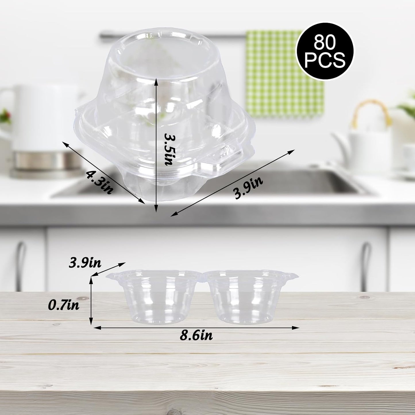 80 Pack Plastic Individual Cupcake Containers Clear Cupcake Boxes Holder Disposable Stackable Deep Dome Mini Cake Carriers for Cake Muffin Packaging