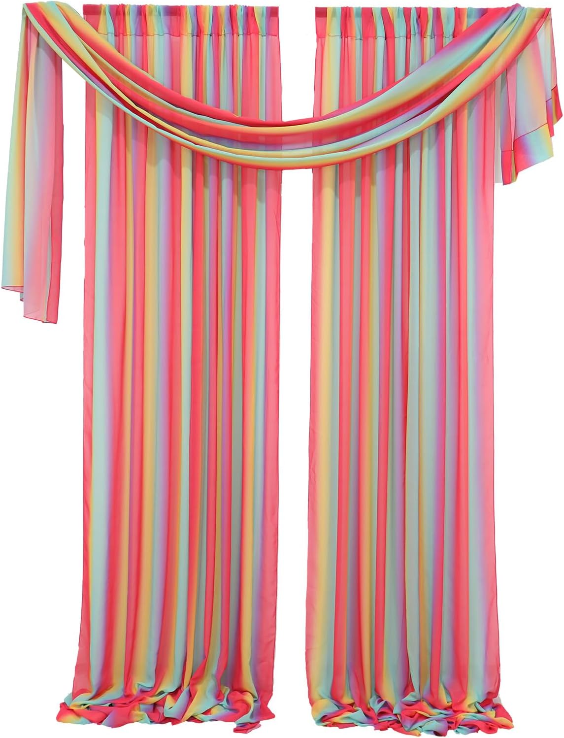 DUOBAO Rainbow Sheer Chiffon Wedding Arch Backdrop – 10ft Tall Fabric Arch for Ceremony,Elegant Event Decorations,Photo Booth, Birthday Party Decor –2 Panels, W29xL120