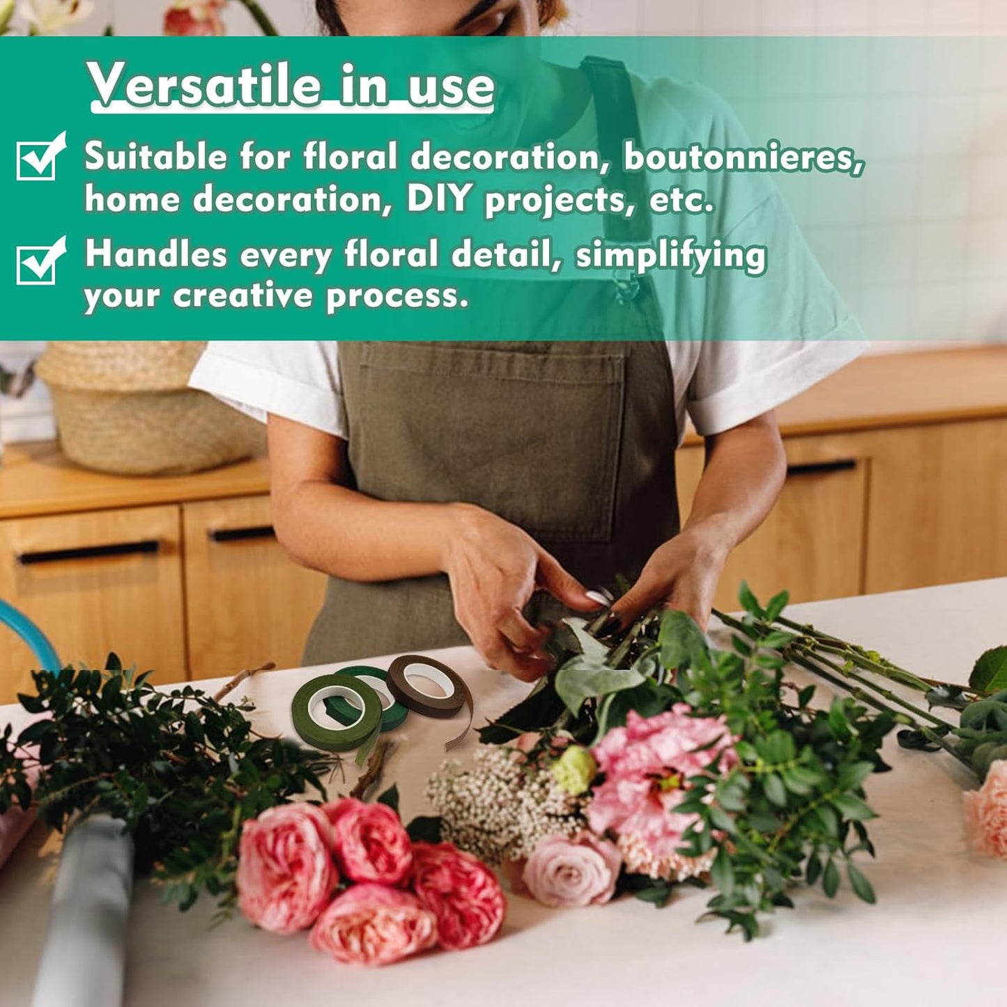 Floral Tape, 1/2inch Flower Tape, White Flower Tape for Bouquet Stem Wrap Floral Arranging Craft Projects Corsages, Wedding Bouquet