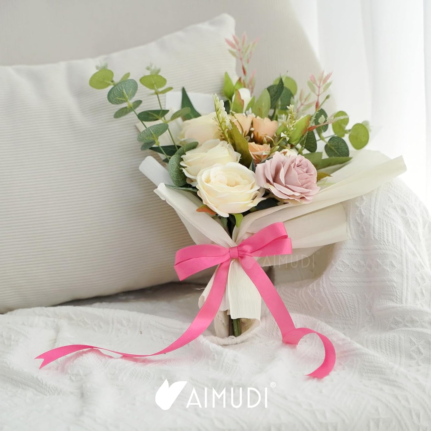 AIMUDI Hot Pink Bows 5 × 10" Satin Bows for Gift Wrapping Twist Tie Bows Premade Ribbon Bows for Bouquets Invitations Baskets Crafts Wreaths Wedding Birthday Baby Shower Party Decorations, 36 PCs