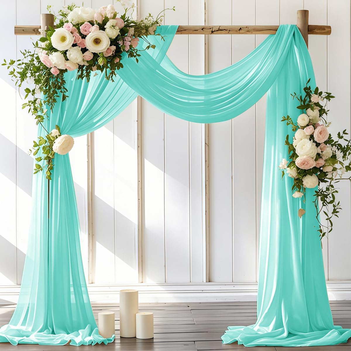Wedding Arch Draping Fabric 2 Panels 30'' x 18FT Teal Sheer Chiffon Arch Drapery for Photo Booth Bridal Shower Baby Shower Church Decor Newborn Photography Christening Outdoor Party