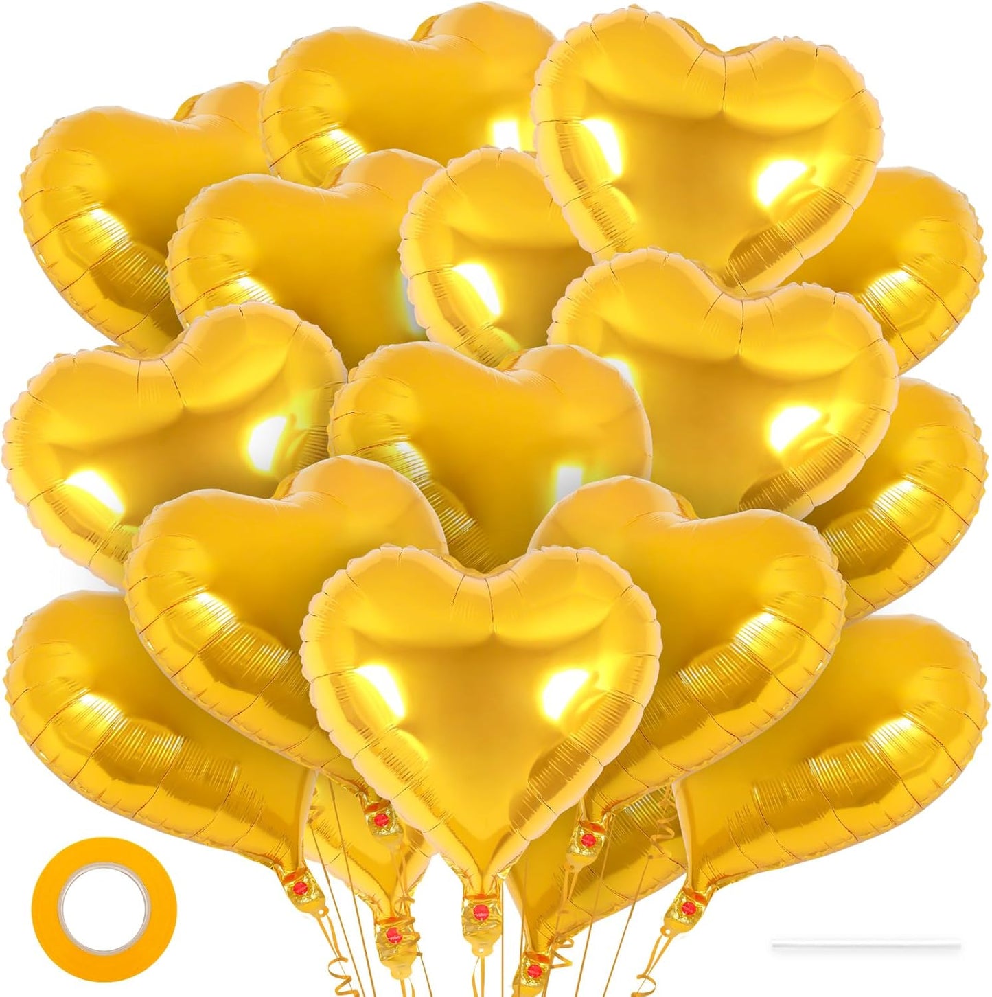 24 Pcs Gold Heart Foil Balloons, 18 Inch Love Hearts for Birthday, Wedding, Engagement, Baby Shower, Valentine's Day Decorations