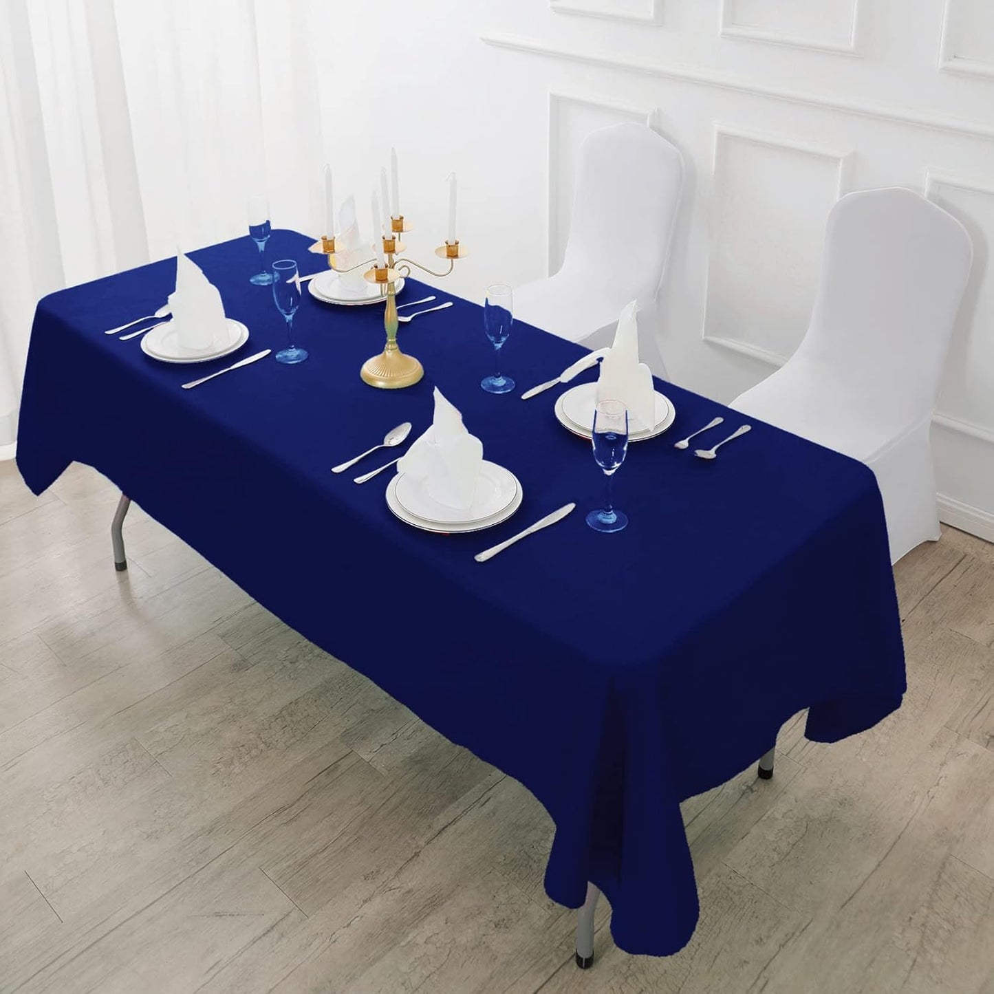 Fokitut 6 Pack Rectangle Tablecloth, 90x132 Inch, Stain Resistant and Wrinkle Polyester Table Cloth, Fabric Table Cover for Kitchen Dining, Wedding, Party, Holiday Dinner-Royal Blue