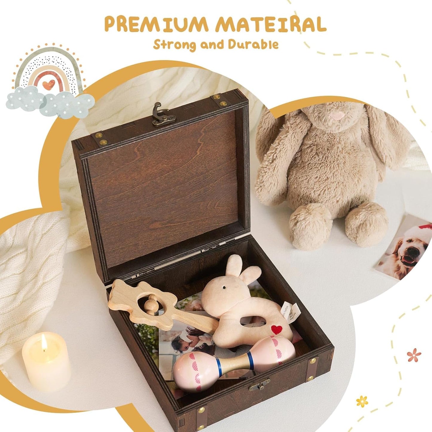 AW BRIDAL Baby Keepsake Box Engraved Wood Memory Box for Baby Newbron Girls Boys Stroage Box with Lid Baby Shower Gifts Wood Storage Box