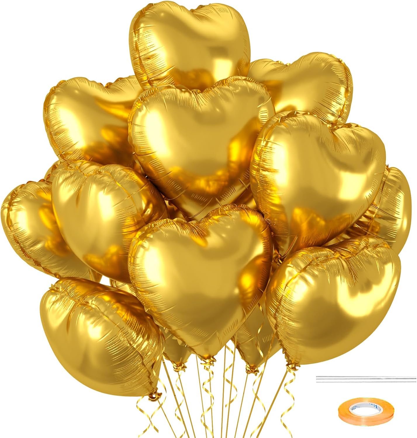 12 Pcs Heart Balloons, 18 inch Gold Heart Shaped Balloons, Big Helium Balloon, Love Foil Balloon for Wedding Baby Shower Anniversary Backdrop Valentine Party Decoration