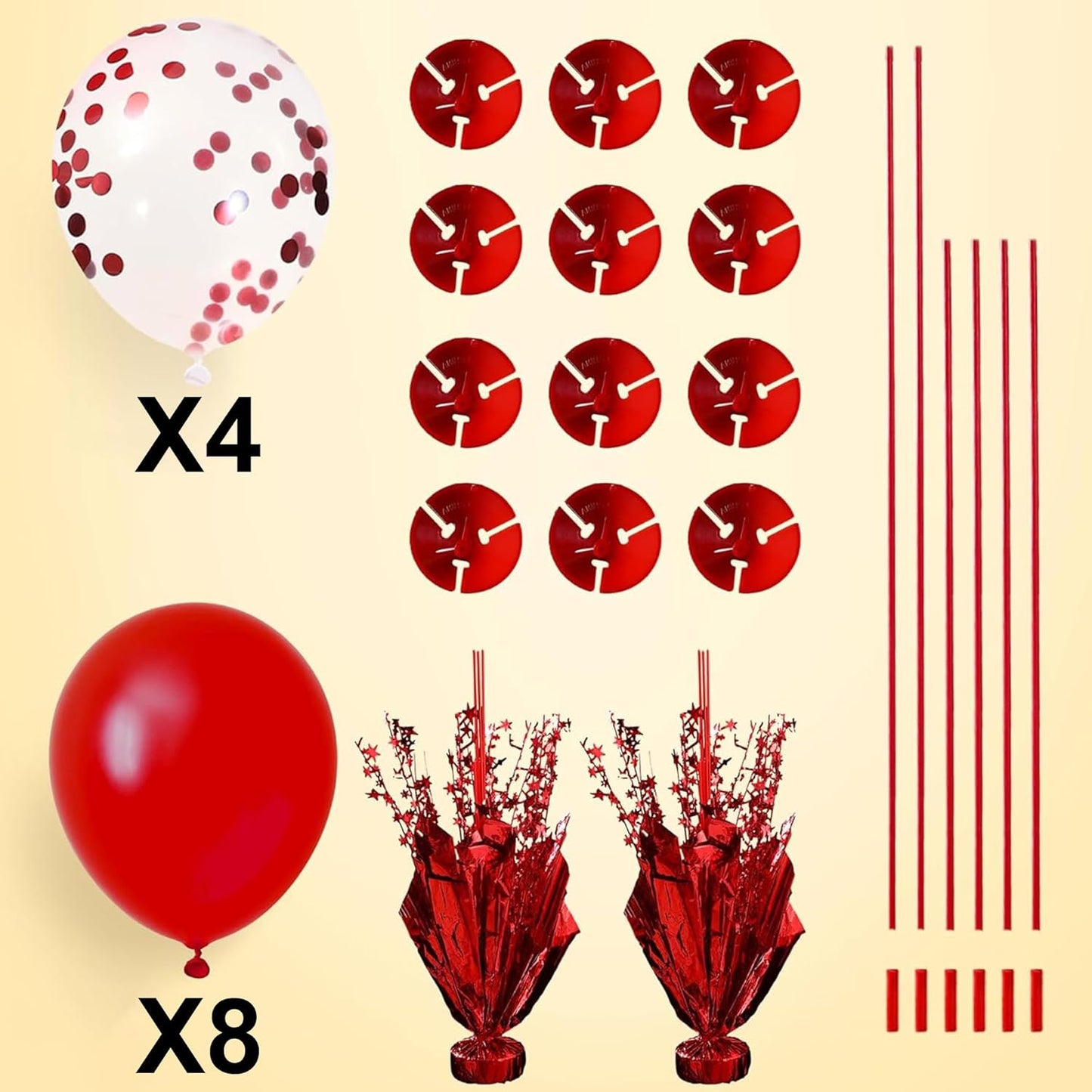 2 Set Red Balloon Table Centerpieces for Birthday Parties, Balloon Stand Kit with Red White Balloons for Christmas Table Decoration