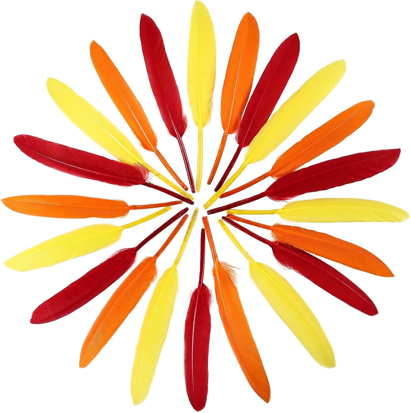 FeelfunFeather 120pcs Colorful Feathers Natural Bulk, 4-6 inch 10-15cm Red Orange Yellow Goose Cochettes Feather for Wedding Party Christmas Halloween Decorations DIY Crafts