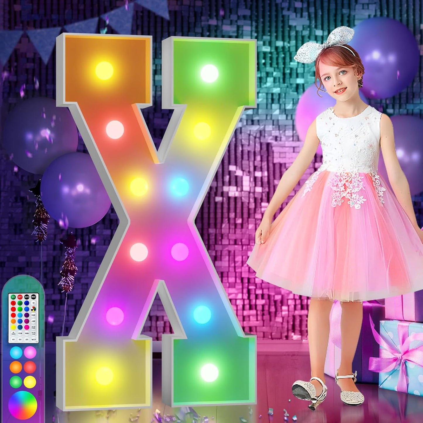 imprsv 4FT Colorful Marquee Light Up Letters X, 18 Colors Large Light up Letters Alphabet Sign with Remote, Large Marry Me Sign, Birthday Party Decorations Baby Shower Anniversary Wedding Decoration