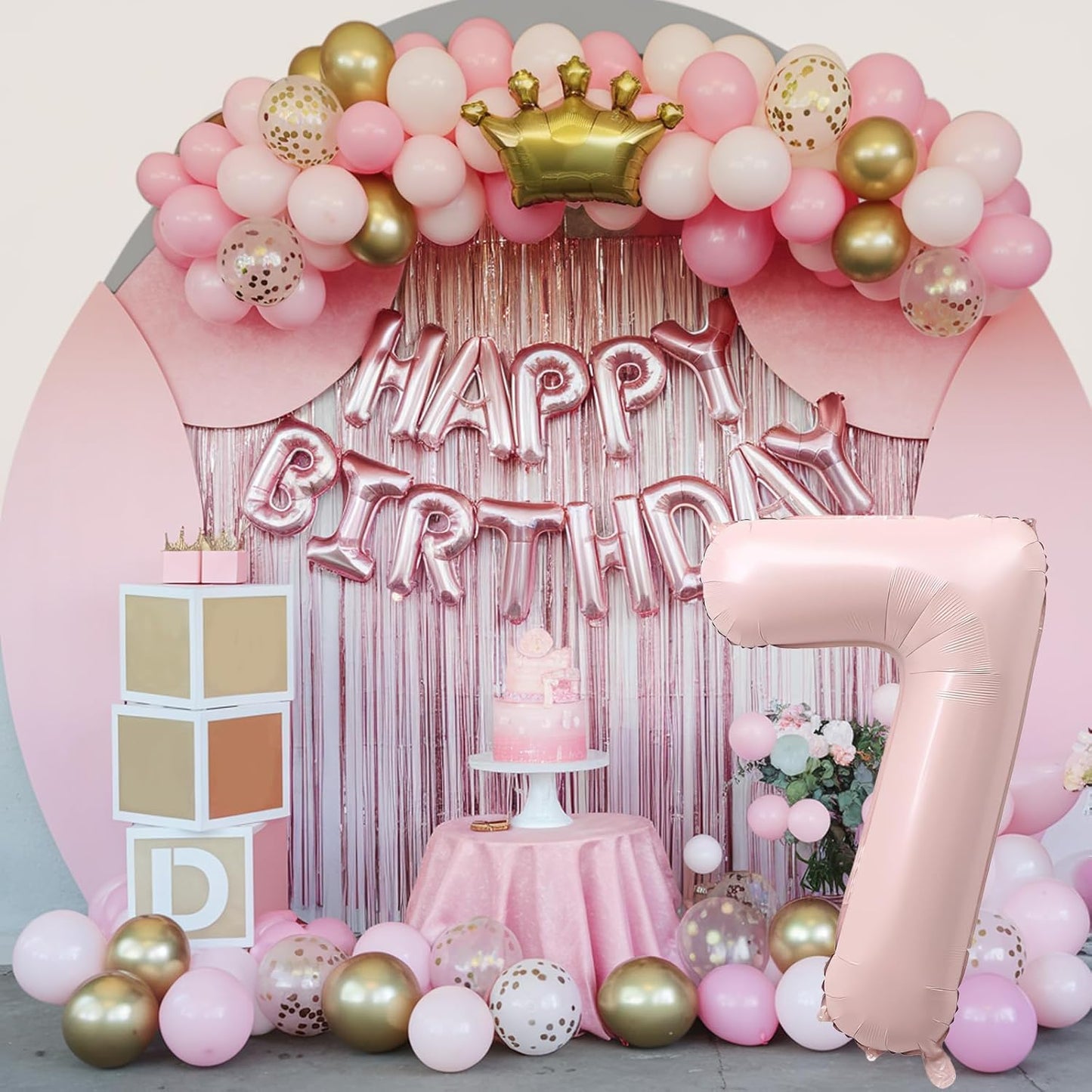 Light Pink Number Balloon 7, 40 Inch Large Self Inflating 7 Foil Number Balloons 0-9, Blush Pastel Pink Digital 7 Helium Balloon for Girls Women 7th Birthday Party Graduation Anniversary Decorations