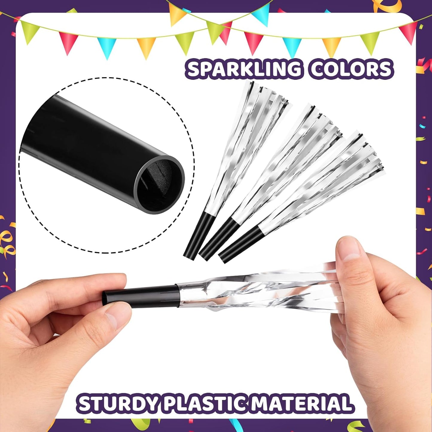 36 Pcs Noise Makers Birthday Blowers Glitter Metallic Fringed Party Blow Horns for Birthday Baby Shower Wedding Graduation Sporting New Year Party Favors Supplie（Silvery）