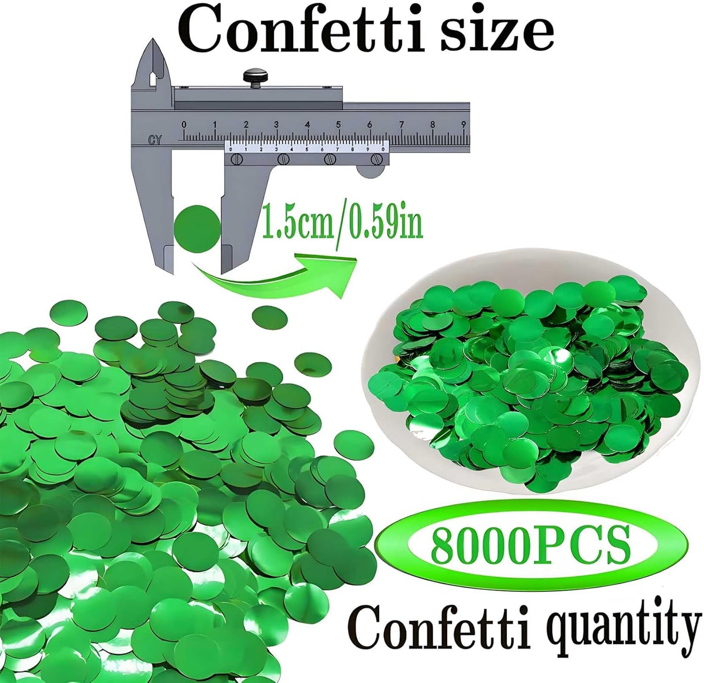 Green Round Foil Confetti Beautiful Metallic Table Confetti Glitter for Fill Balloons, St. Patrick's Day ，Wedding,Birthday, Party,Festival Decoration(8000PCS)