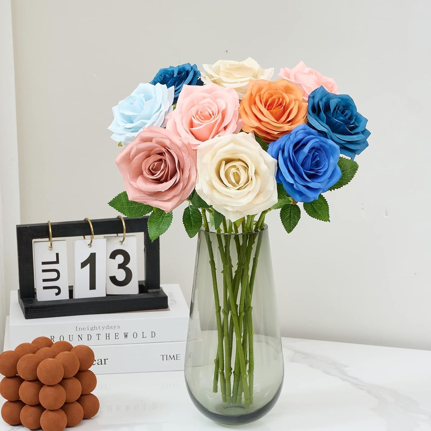 Artificial Rose 10pcs Open Flower Bouquet Faux Rose Stems for Wedding Arrangement, Bridal Bouquet, Centerpiece, Fake Faux Silk Flowers (Grey)