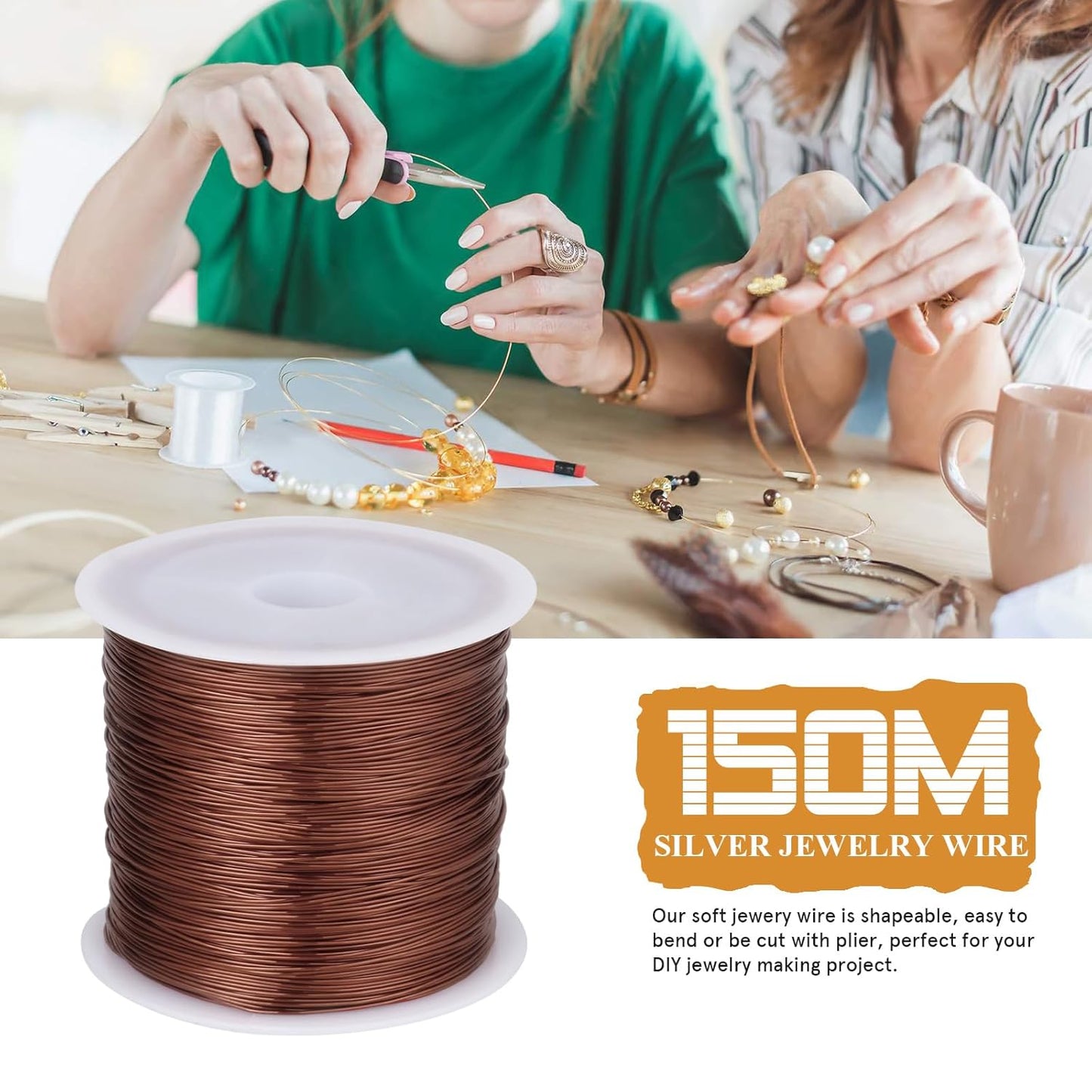 492FT Jewelry Wire 32 Gauge Tarnish-Resistant Copper Beading Wires Roll Bulk for DIY Crafts Jewelry Making, Red Brown