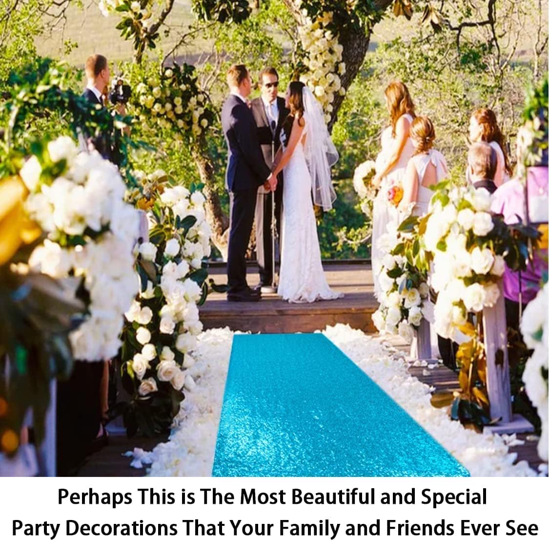 ShinyBeauty Turquoise Rug Runner Sequin Hallway Aisle Runner 4ftx20ft Turquoise Glitter Wedding Rug Runner Rustic Outdoor Rug Runner Wedding Ceremony Decorations