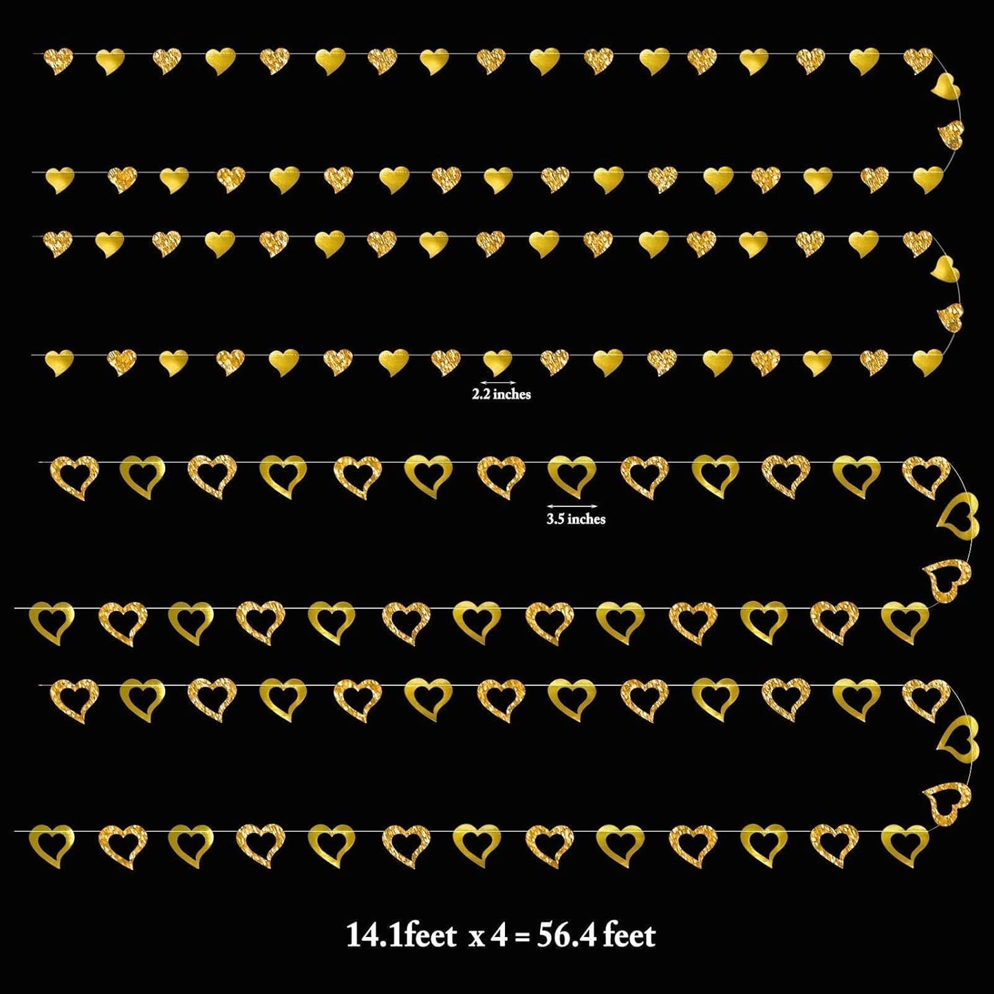 Cheerland Gold Heart Garland Romantic Decorations Paper Streamers Hanging for Mother’s Day Best Mom Tea Brunch Engagement Wedding Anniversary Bridal Shower Valentine Birthday Party Supplies 4pcs