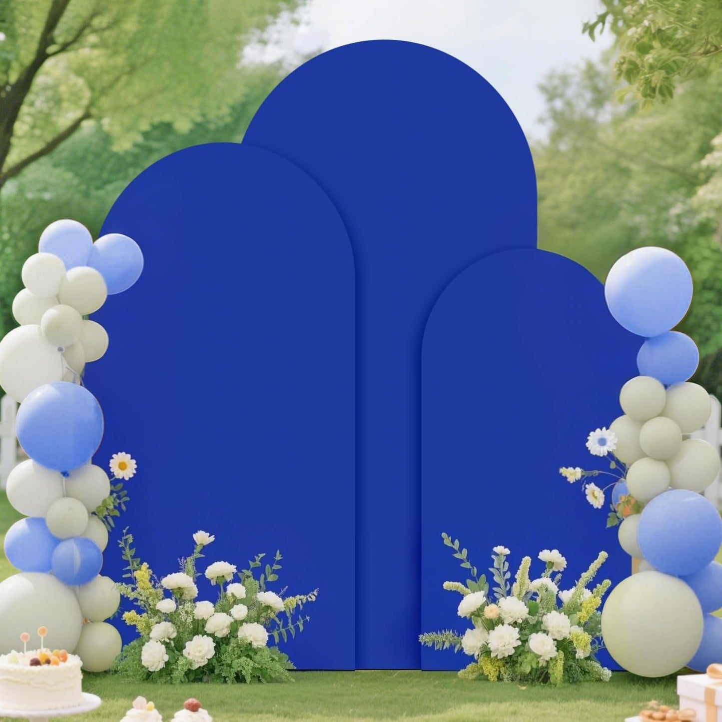 Wedding Arch Backdrop Stand and Blue Arch Cover Set of 3 (6FT, 5FT, 4FT) Metal Arch Stand with Spandex Backdrop Arches Stand Cover Balloon Arches with Covers for Birthday Party Graduation Decorations
