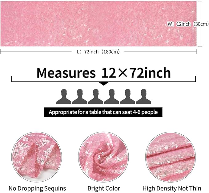 2 Packs 12 x 72 inches Pink Sequin Table Runner, Glitter Runner for Birthday Party Supplies Decorations Wedding Bachelorette Holiday Celebration Bridal Shower Baby Shower