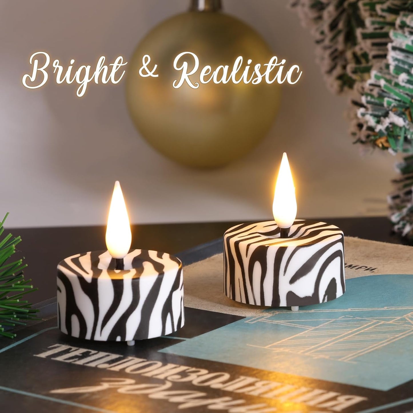 Eywamage Zebras Animal Pattern Flameless Tealights with Remote Batteries, Flickering LED Tea Votive Candles Set of 12