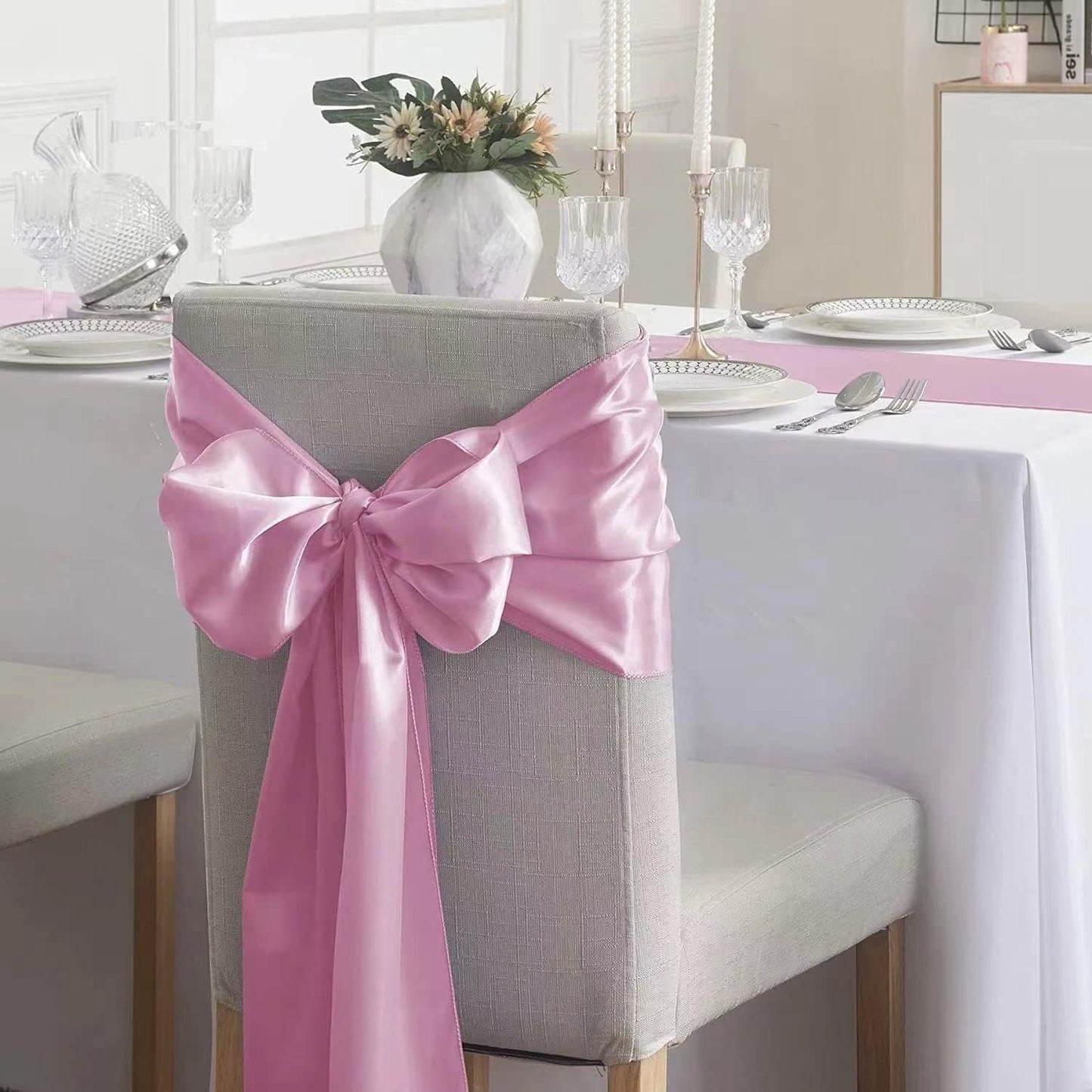 6Pack Table Runner 12 x 108 Inches Satin Silk Table Runner for Wedding, Birthday Party, Banquets, Graduations Decoration, fit Rectange and Round Table-Pink