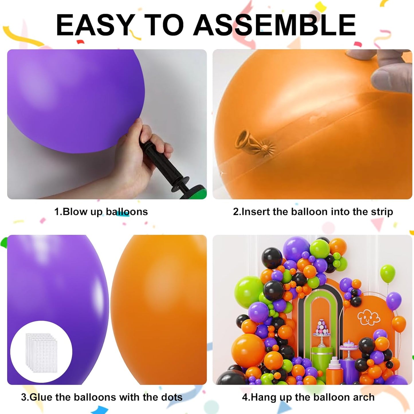 Halloween Balloons Arch Kit, Black, Orange, Purple and Green Balloons Garland Arch Kit for Birthday, Halloween Party Decorations
