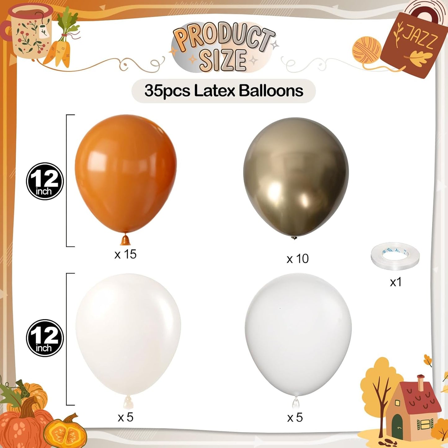 Orange Gold Balloons, 12 Inch Burnt Orange White Balloons with Metallic Gold Balloon for Autumn Harvest Thanksgiving Fall Pumpkin Theme Birthday Baby Shower Bridal Wedding Graduation Party Decorations