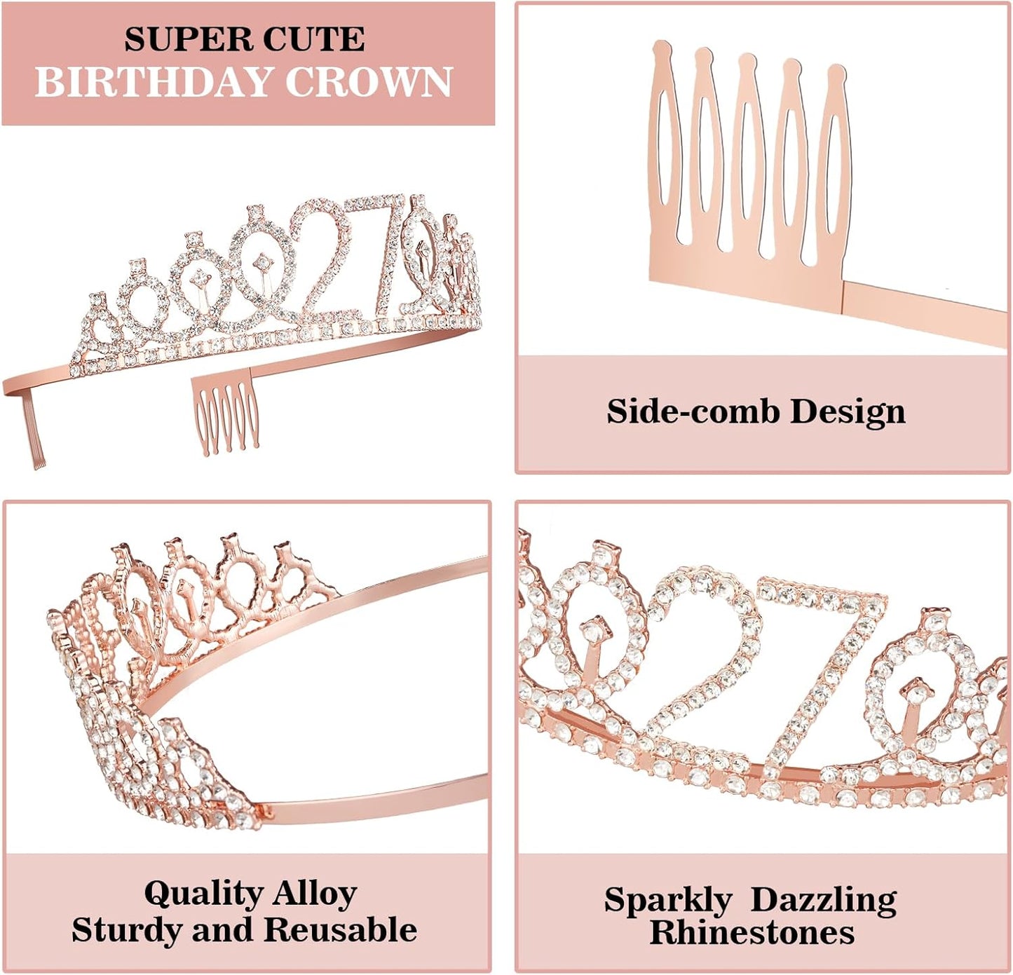 27th Birthday Decorations for Women Including Birthday Sash and Tiara, Candles and Cake Topper, Gifts for 27 Year Old Women, Party Decorations Favor Supplies