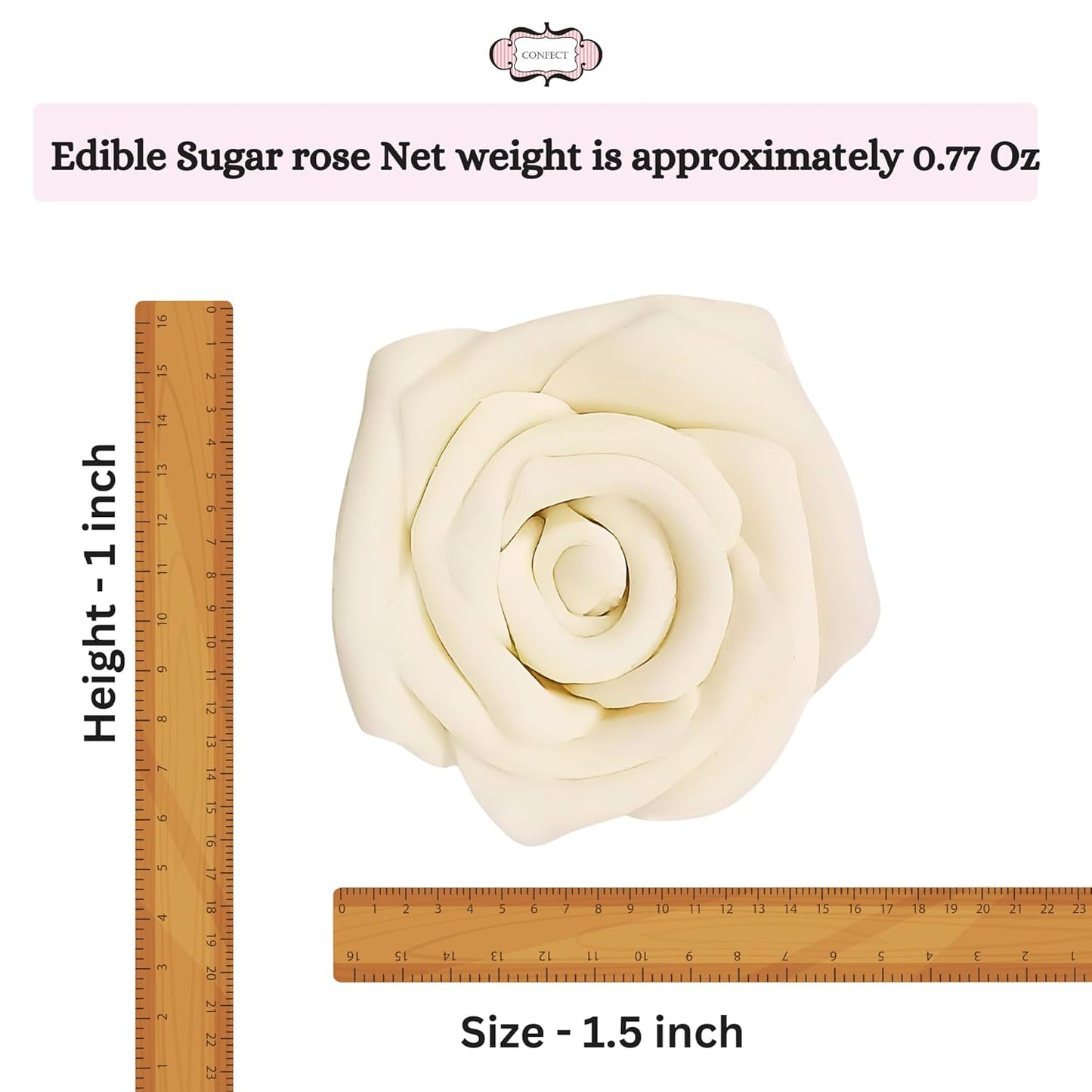 Confect Edible Ivory Rose Toppers – 12-Pack Classic Pearl Edible Roses for Cake, Cupcake Decorating – Elegant Floral Toppers for Desserts- Vegan, Nut-Free, Soy-Free, Dairy-Free, Palm Oil-Free