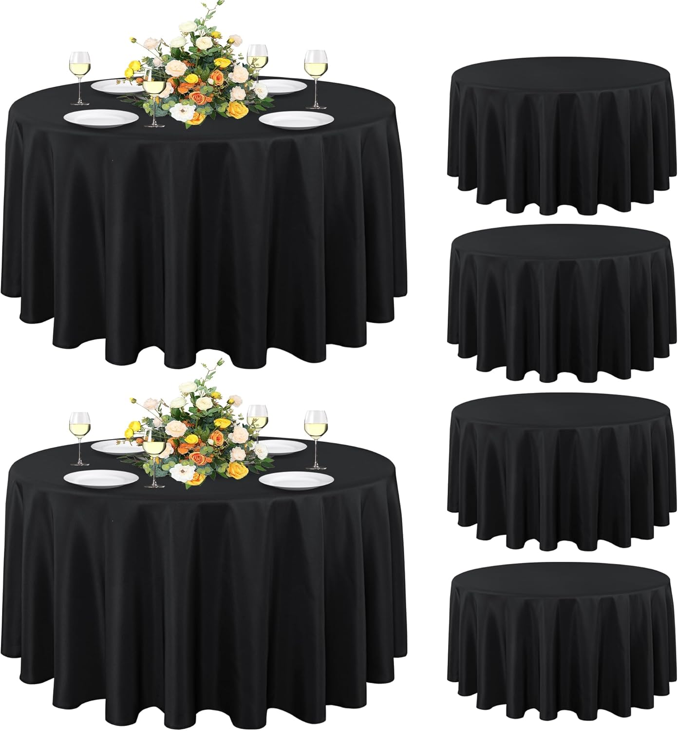 sancua 6 Pack Round Tablecloth 108 Inch Black, Stain and Wrinkle Resistant Table Cloth - Washable Polyester Table Cover for Dining Tables, Buffet Parties and Camping