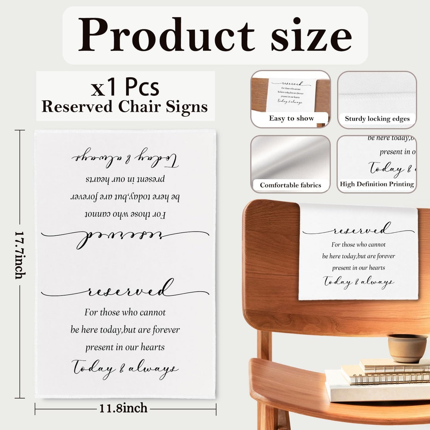 In Loving Memory Wedding Sign, Reserved Memorial Signs Pew Cloths Seating Placeholder for Chairs, Wedding Decorations for Reception Celebrations Event (today & always, 1 Pc)