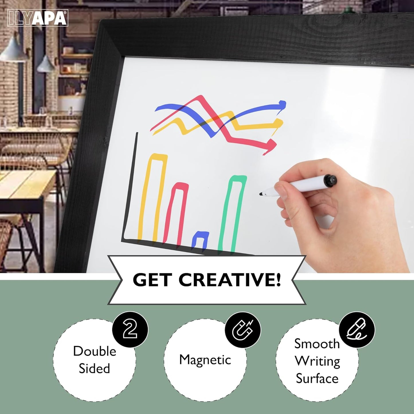 Ilyapa Wooden A-Frame Whiteboard Sign - 40 x 20 inch Magnetic Dry Erase Sidewalk Menu Board - Black Menu Display for Restaurant, Business, Trade Show