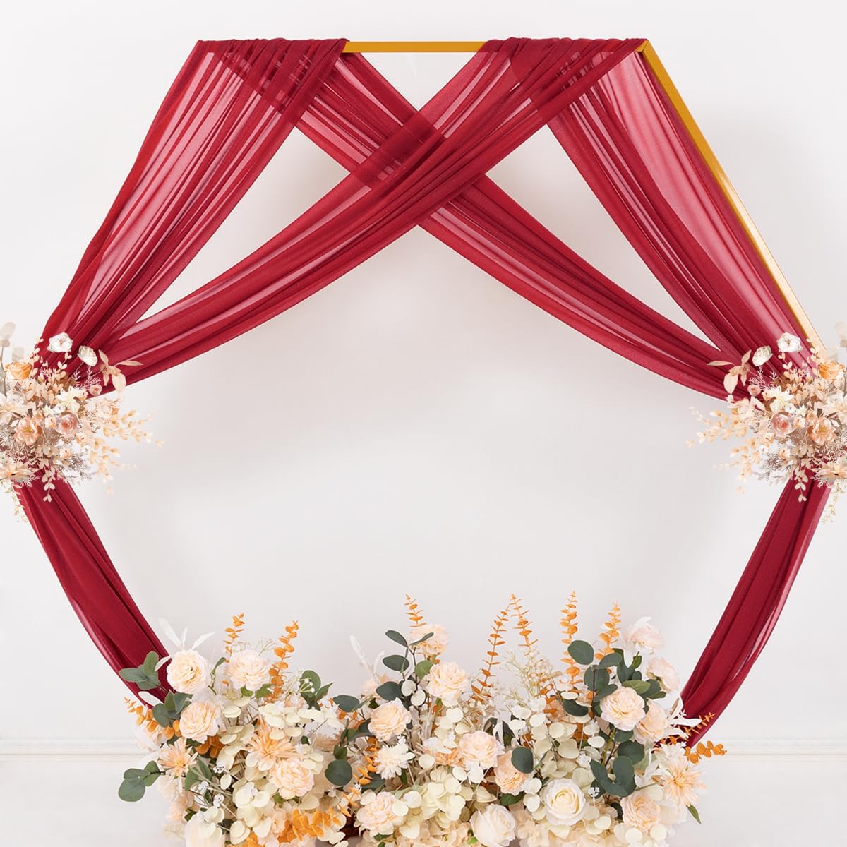 MLMC Red Wedding Arch Draping Fabric 2 Panels 29" x 20 FT Extra Long Gauze Drapes Sheer Backdrop Curtains 6.6 Yards Outdoor Drapery Panels for Wedding Baby Shower Party Ceiling Decoration