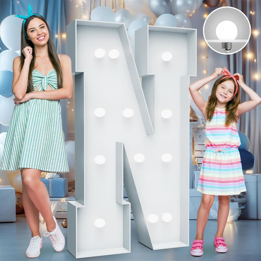 4FT Marquee Light Up Letters - Cool White Light Up Letters N with Fixed Water Bag, Party Decoration Large Marquee Light Up Letters can Be Used for Wedding Decoration, Birthday Party Decoration