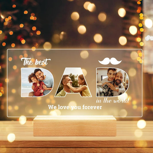 Personalized Birthday Gifts for Dad, Customized Picture Frames with Photo, Custom Photo Frame with Night Light, Personalized Picture Gifts for Dad