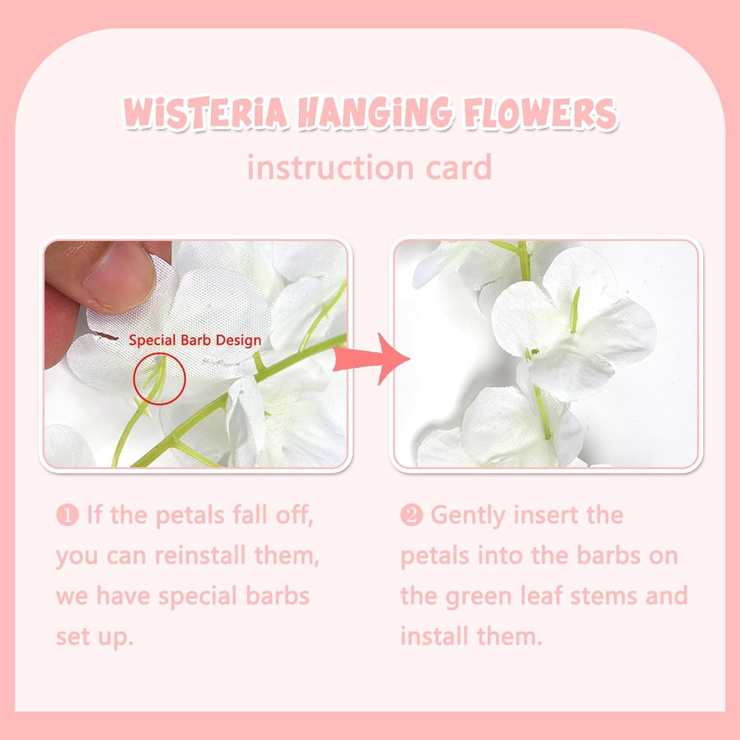 24 Pack Light Pink Wisteria Hanging Flowers Garland, 3.77 Feet Artificial Flower Vines, Fake Wisteria, Artificial Vines Hanging Garland for Backdrop Outdoor Yard Garden Decor