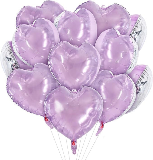TONIFUL 30Pcs 18 Inch Light Purple Balloons Pastel Purple Heart Shape Foil Mylar Banners Decoration for Birthday Valentine's Day Wedding Bridal Shower Anniversary Engagement Party Supplies