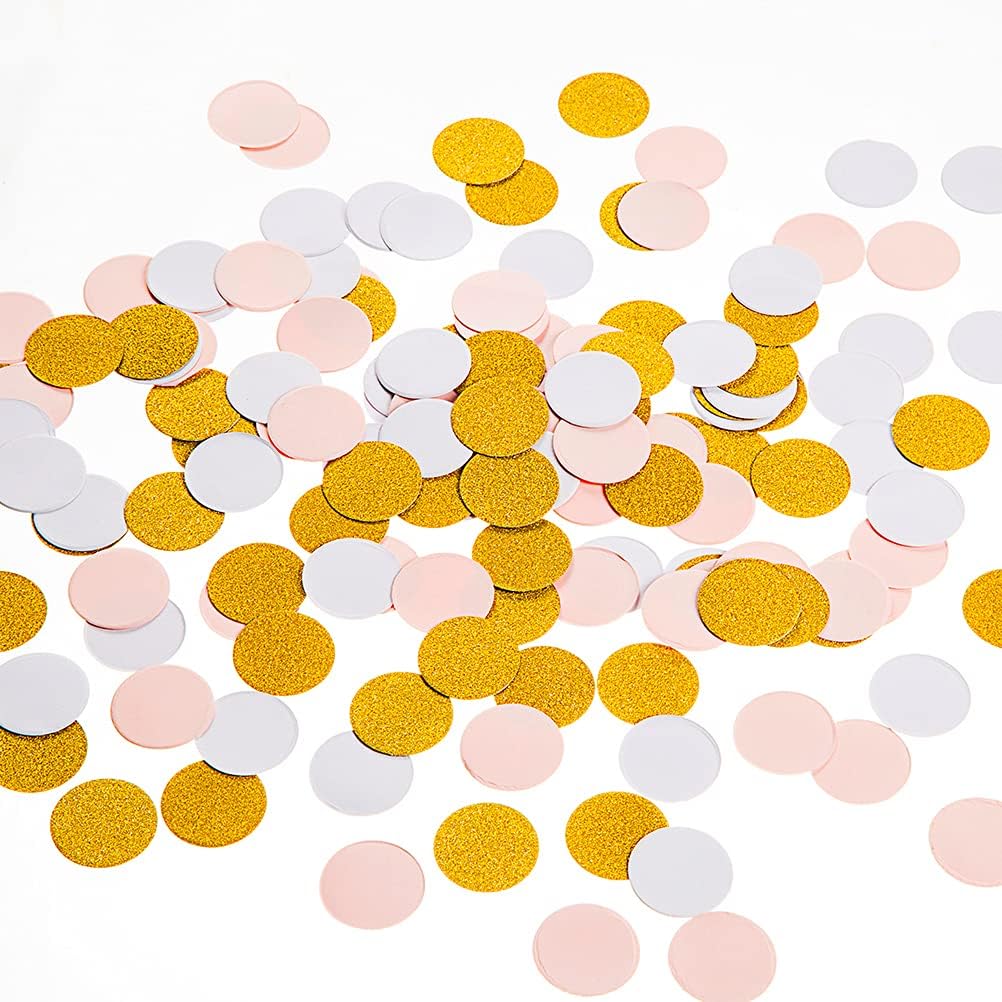 MOWO Confetti Circles Wedding Party Decor and Table Decor, 1.2’’ in Diameter (glitter gold pink and white mix,200pc)
