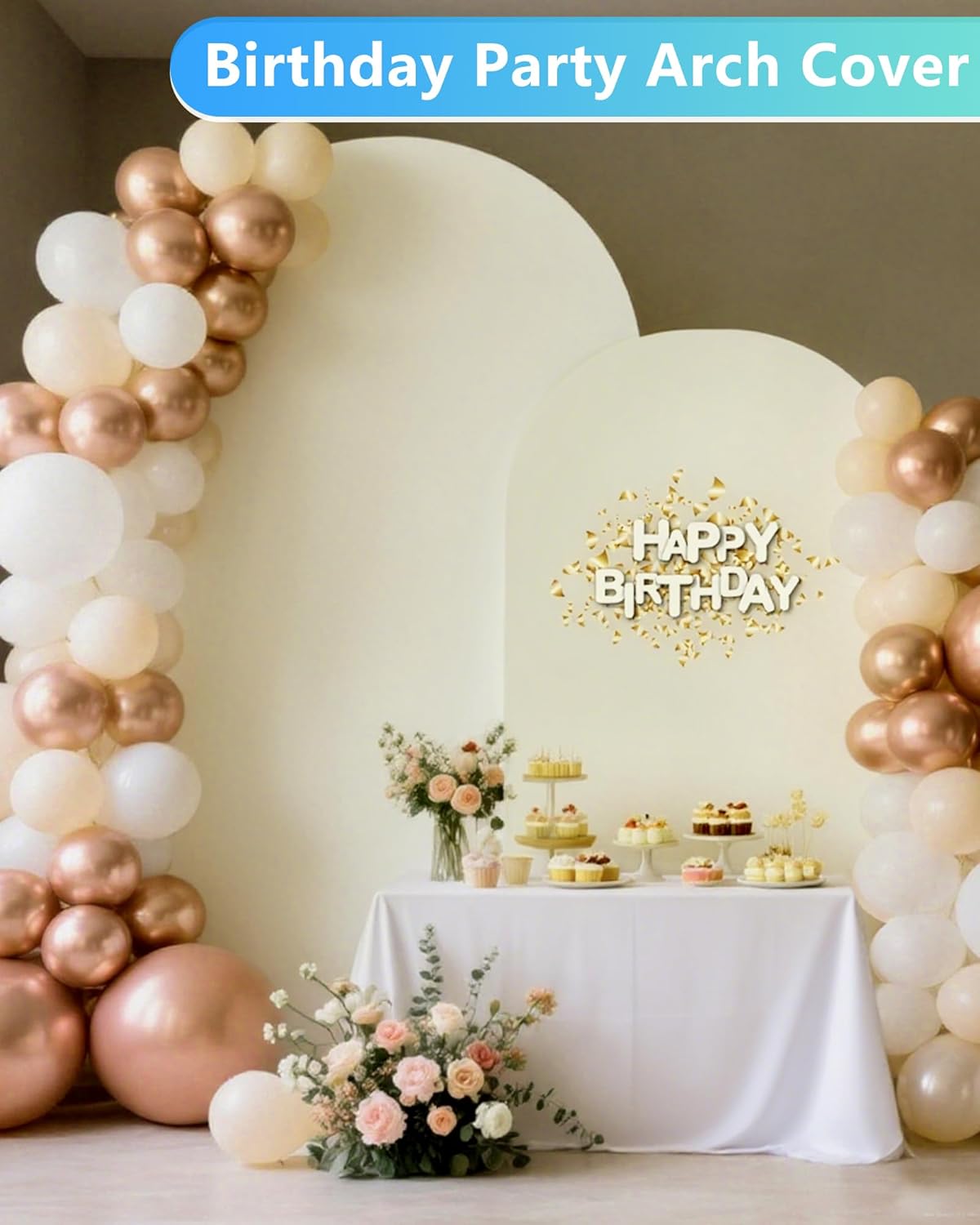 HEMMOTOP Light Beige Arch Backdrop Cover 7.2 ft, 6ft, Wedding Arch Covers Stretchy Backdrop 2 Set, Spandex 2 Sided Arched Background for Birthday, Party, Baby Shower, Decorations