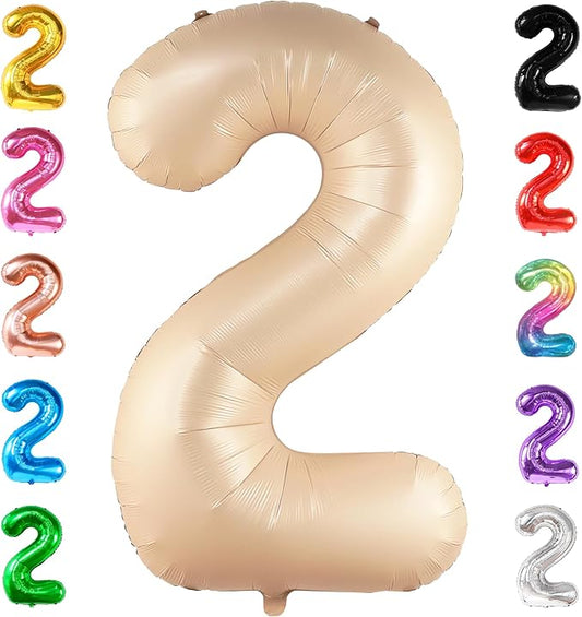 KatchOn, Huge Caramel 2 Balloon Number - 40 Inch, Two Groovy Balloons | Retro Number 2 Balloon for Party Decorations Boy | Number Two Balloon | Groovy 2nd Birthday Decorations for Girl