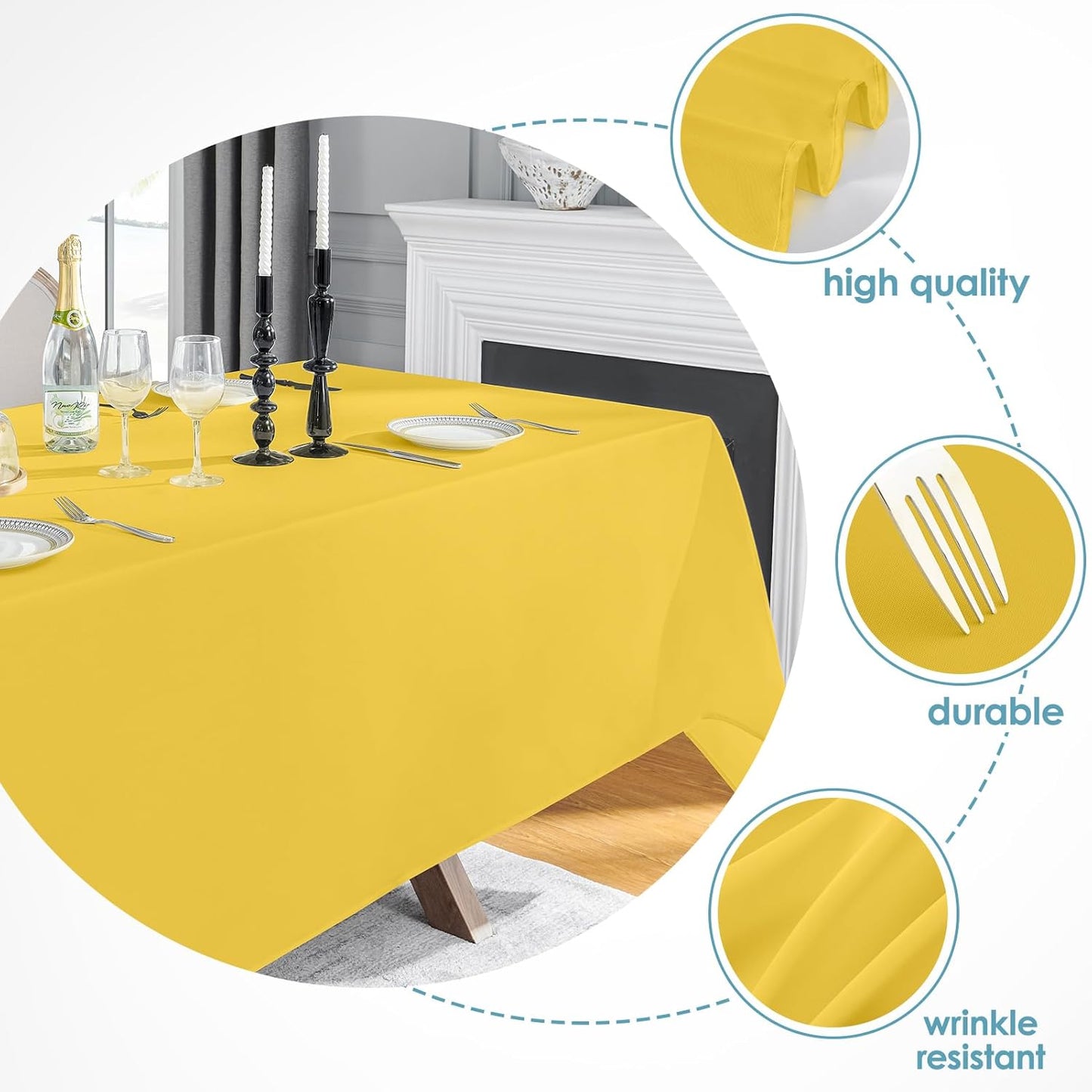 VidaFete Tablecloth 10 Pack 90 * 156inch Rectangle Table Cloth Polyester, Stain Wrinkle Resistant Polyester Dining Table Cover for Kitchen Dinning Party Wedding Rectangular Buffet Decoration(Yellow)