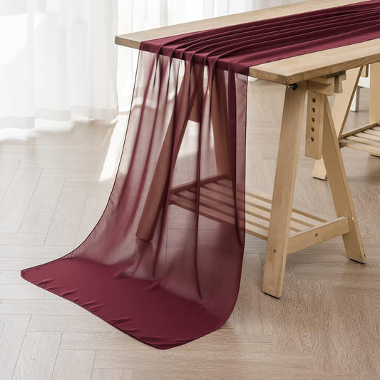 6Pack 9ft Chiffon Table Runner 14x108 Inch Sheer Romantic Table Runner for Wedding Birthday Party Bridal Shower Outdoor Decoration -Burgundy