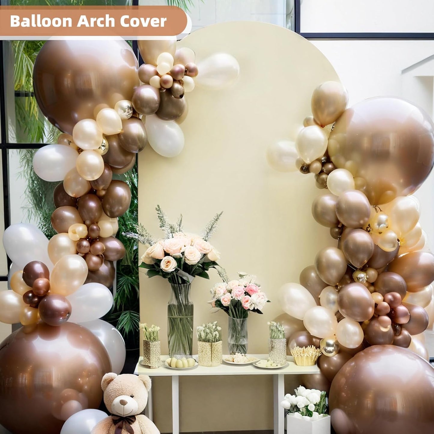 HEMMOTOP 6.6 ft Light Beige Arch Backdrop Cover (No Arch Stand), Spandex Arch Covers Stretchy Backdrop for Balloon Arches, Wedding, Birthday Party, Baby Shower, Banquet Arch Decoratio