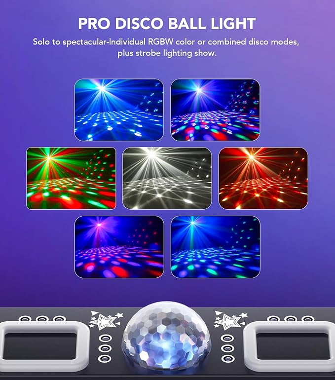 DJ Lights for Parties, Pro 6 in 1 DMX & Sound Activated Laser Light Show Machine with Disco Ball Light, RGBW & UV Strobe Party Lights Indoor for Rave Club Dance Bar Gig DJ Lighting