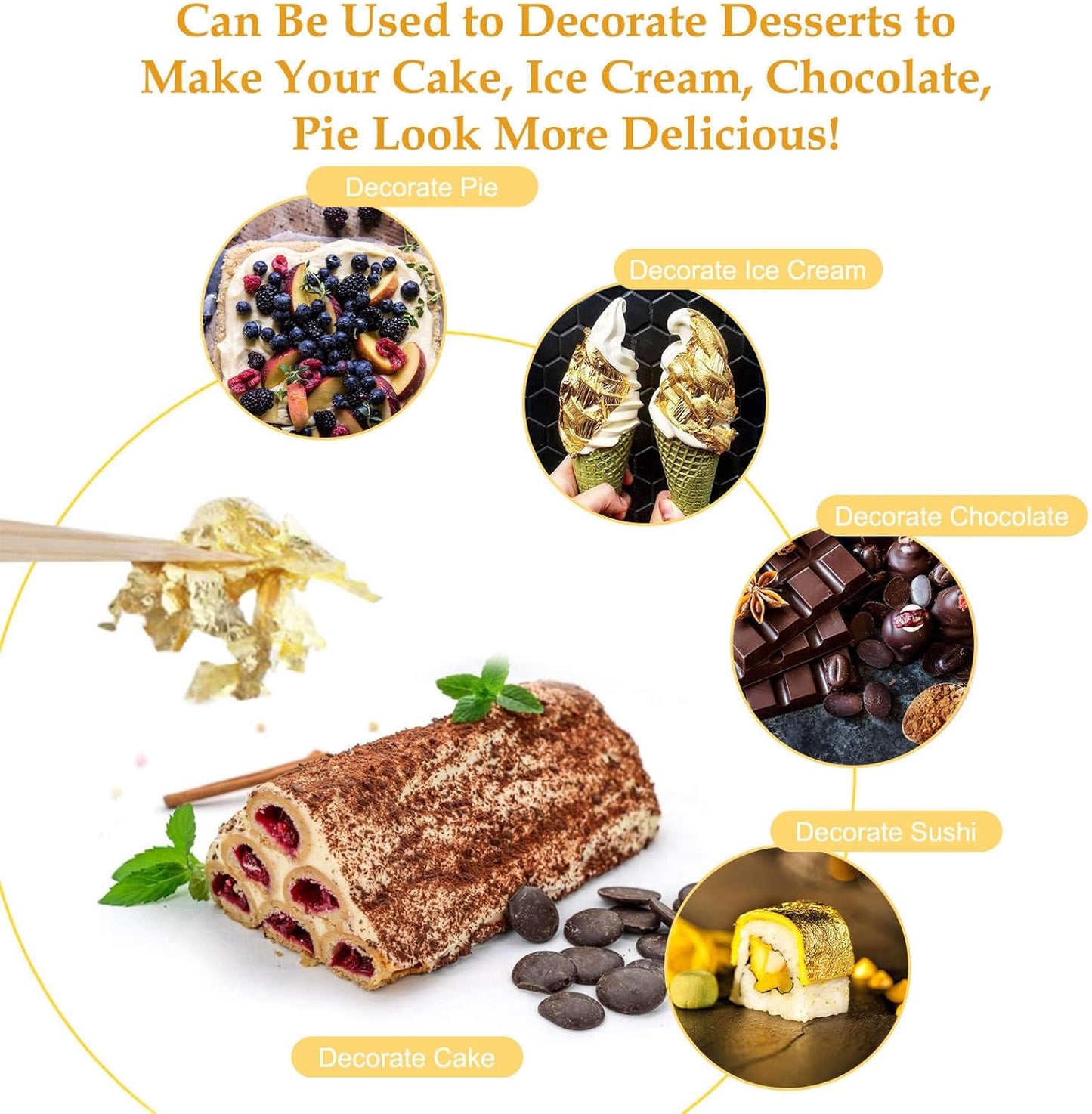 50 Sheets Gold Flakes With A Pair of Tweezers, Premium Gold Leaf 3.15×3.15 Inches Craft Art Decoration Perfect for Decorating Cakes Desserts Drinks Ice Cream Sushi