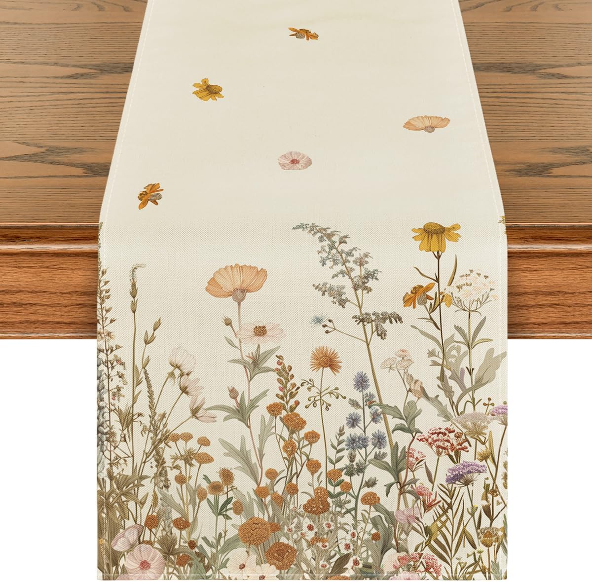 Artoid Mode Wild Flowers Grasses Floral Fall Table Runner, Seasonal Autumn Kitchen Dining Table Decoration for Home Party Decor 13x120 Inch