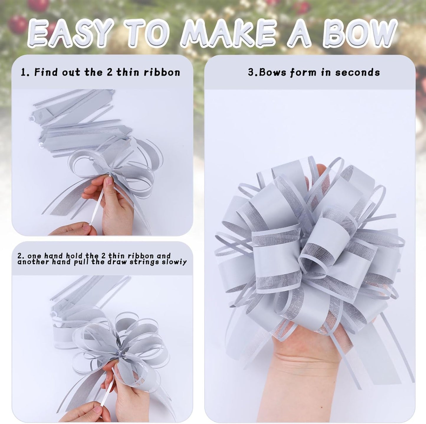 6Pcs 6inch Pull Bow Gift Wrapping,Pull Bow For Gift Basket, Gift Bag Box Wrapping Decor, Valentines Day, Birthday, Anniversary, Wedding, Flower Packaging (Gray)