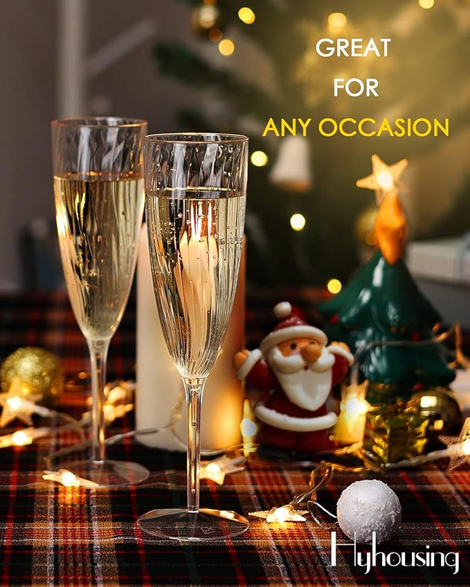 6 Oz Clear Plastic Champagne Glasses 16 Pack, Hard Disposable Plastic Champagne Flute Ideal for Home Daily Life Party Wedding Toasting Drinking Champagnes,New Years Eve Party Supplies
