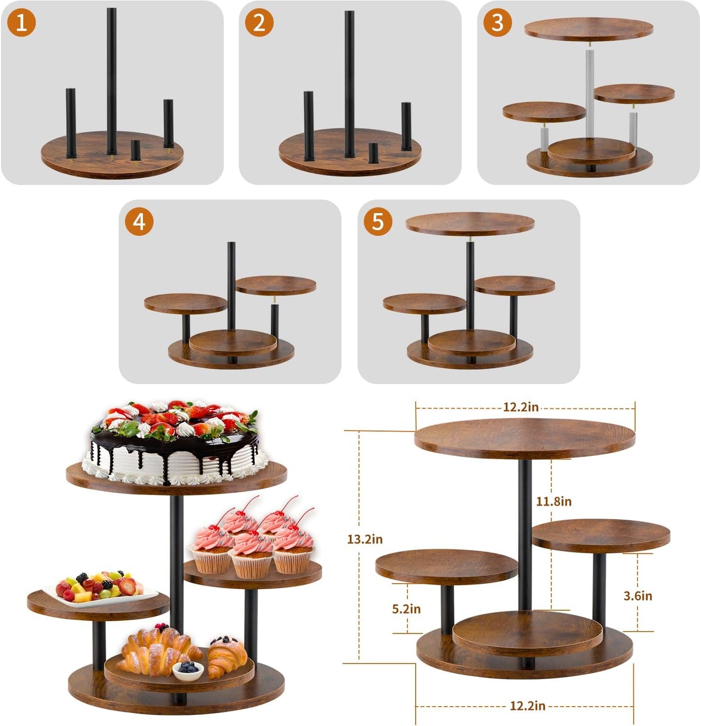 Rustic 4-Tier Rotating Wooden Cupcake Tower Stand for 50-60 Cupcakes, Elegant Dessert Display Tray for Parties, Weddings, and Celebrations