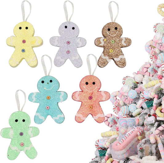 LANGXUN 6pcs Gingerbread Man Candy Land 2025 Xmas Party Suppiles Decoration, Hanging Candy Cane Christmas Tree Décor, Christmas Decorative Hanging Ornaments Crafts