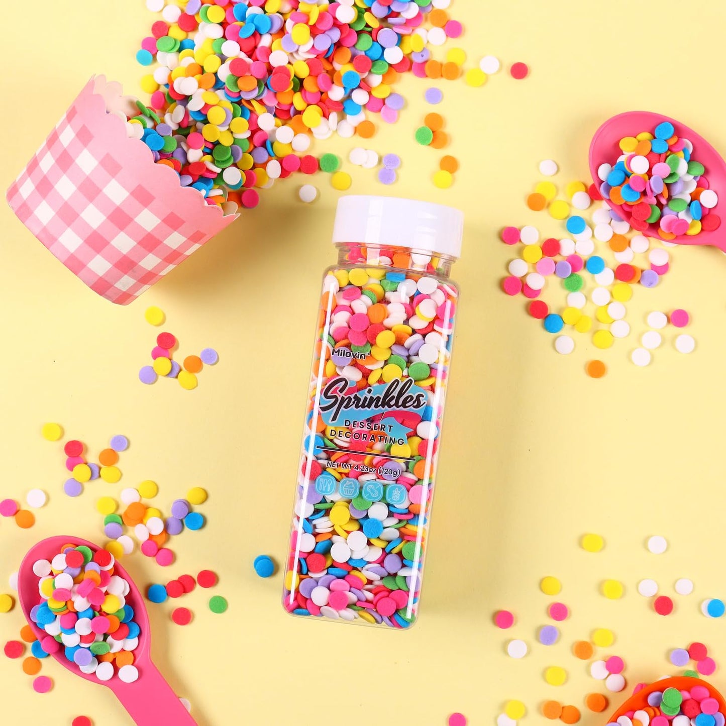 Edible Confetti Sprinkles for Cake Decorating, Round sprinkles, Rainbow Sprinkles for Baking, Cupcakes, Ice Cream Topping, Waffles, Macarons, and Cookies（120g/4.23oz）